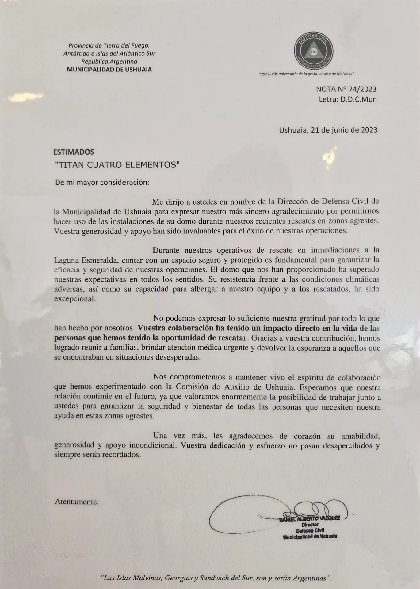 Titan y Defensa Civil: Rescates en Ushuaia